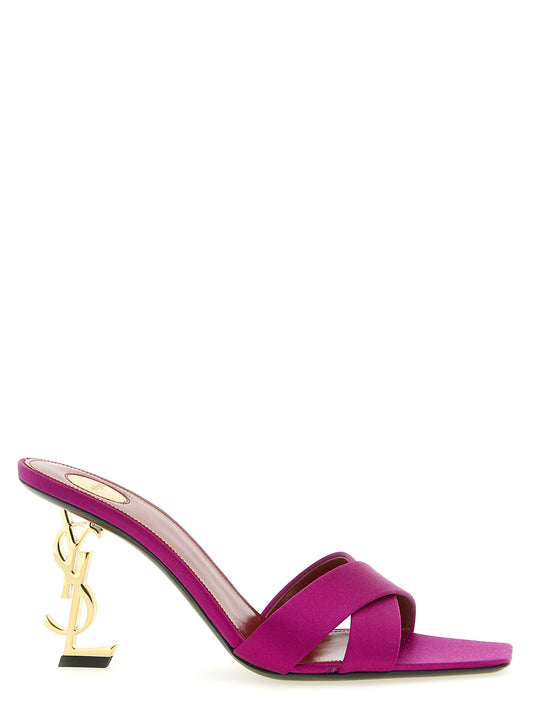 Sandalias de tacón de aguja de viscosa fucsia Saint Laurent