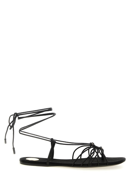 Sandalias planas de cuero de cordero negras Saint Laurent