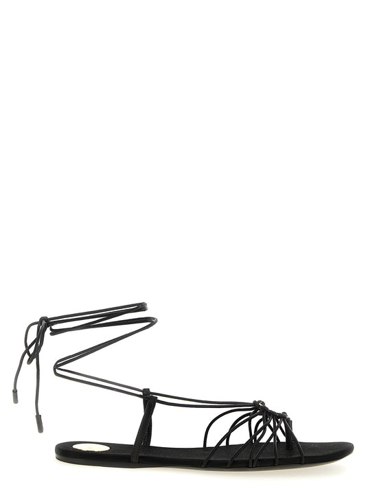 Sandalias planas de cuero de cordero negras Saint Laurent