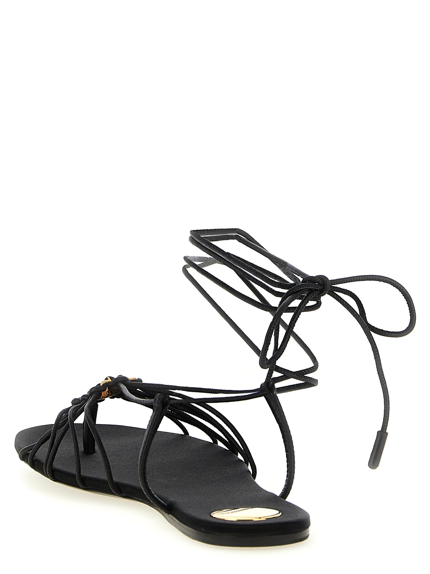 Sandalias planas de cuero de cordero negras Saint Laurent