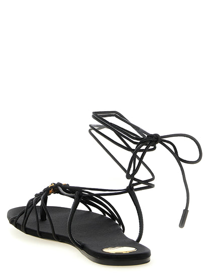 Sandalias planas de cuero de cordero negras Saint Laurent