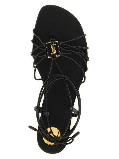 Sandalias planas de cuero de cordero negras Saint Laurent