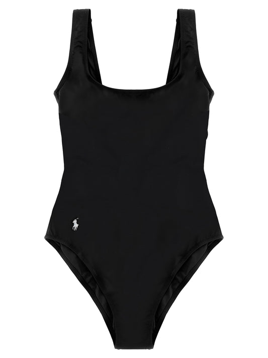 Traje de baño de una pieza de nailon negro Polo Ralph Lauren
