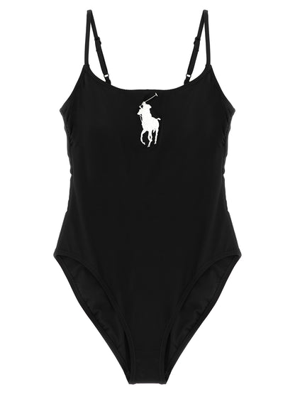 Traje de baño de una pieza de nailon negro Polo Ralph Lauren
