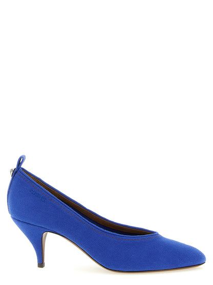 Zapatos de tacón medio de algodón azul de Versace