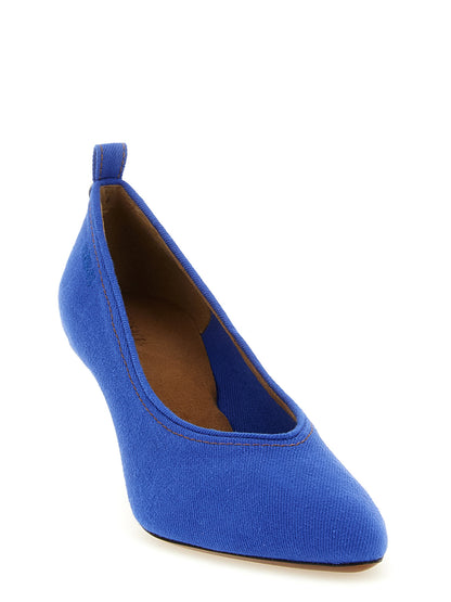 Zapatos de tacón medio de algodón azul de Versace