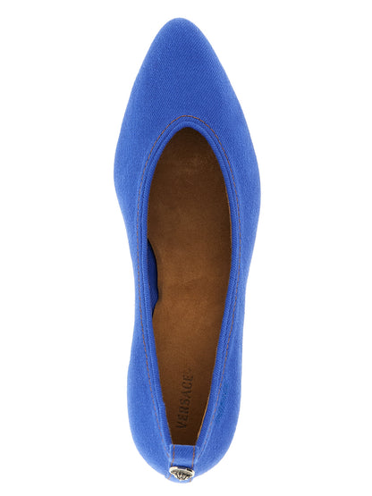 Zapatos de tacón medio de algodón azul de Versace