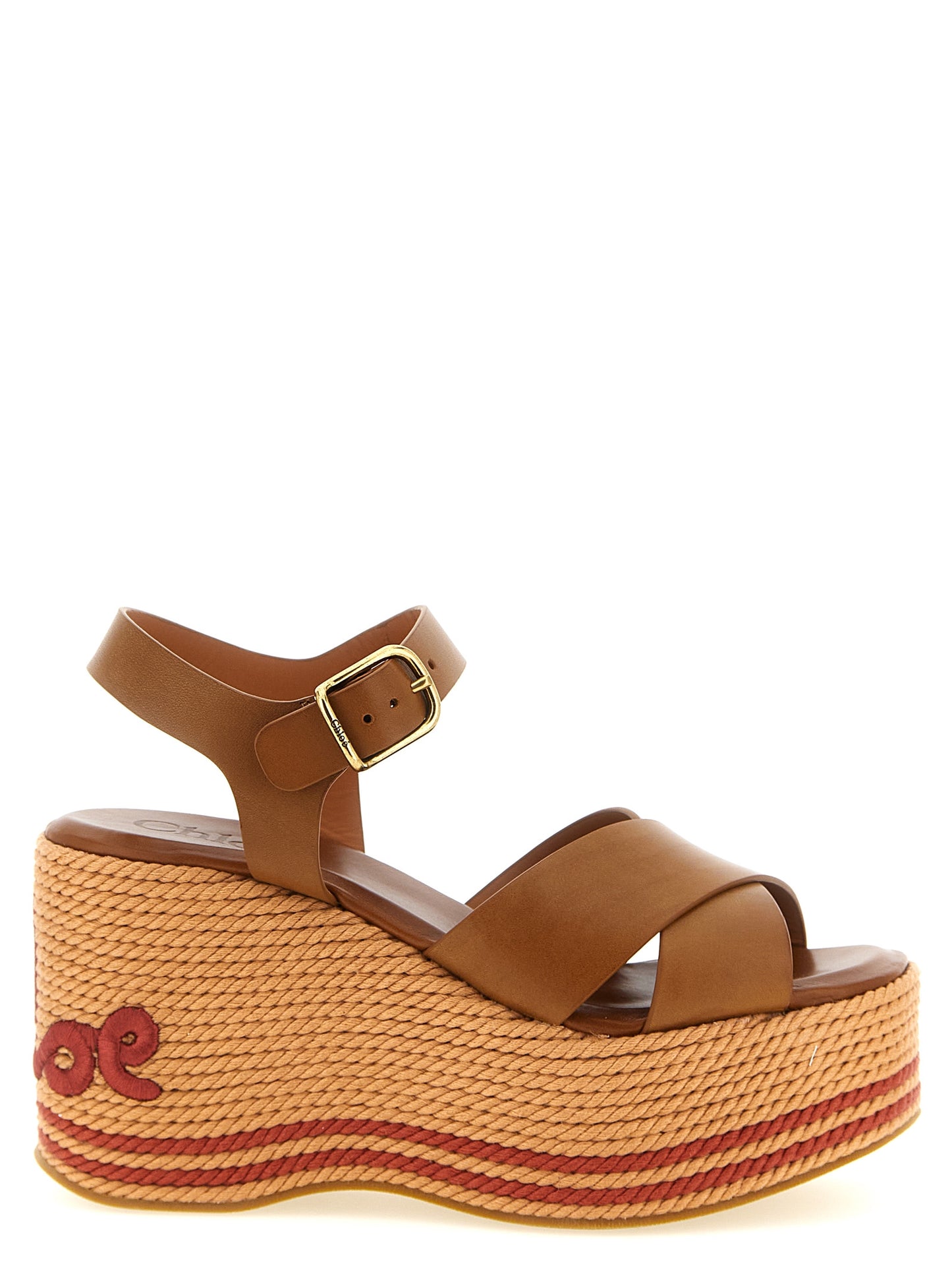 Chloé Sandalias De Cuña En Piel De Becerro Color Marrón