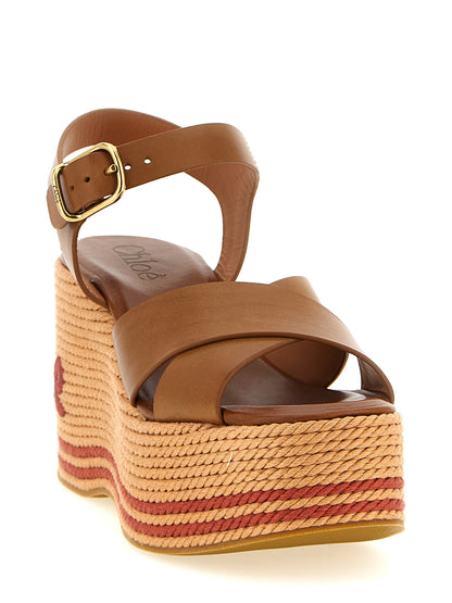 Chloé Sandalias De Cuña En Piel De Becerro Color Marrón