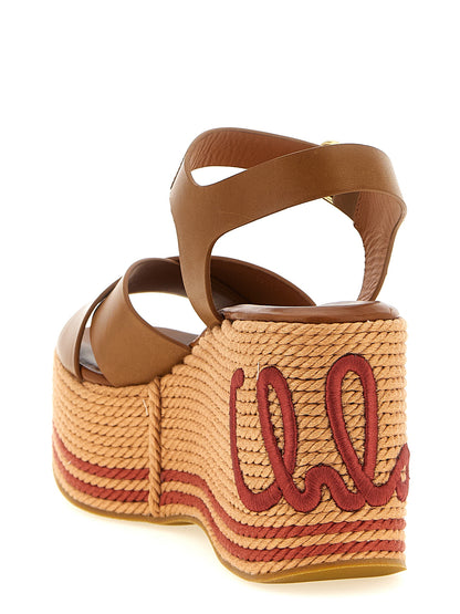 Chloé Sandalias De Cuña En Piel De Becerro Color Marrón