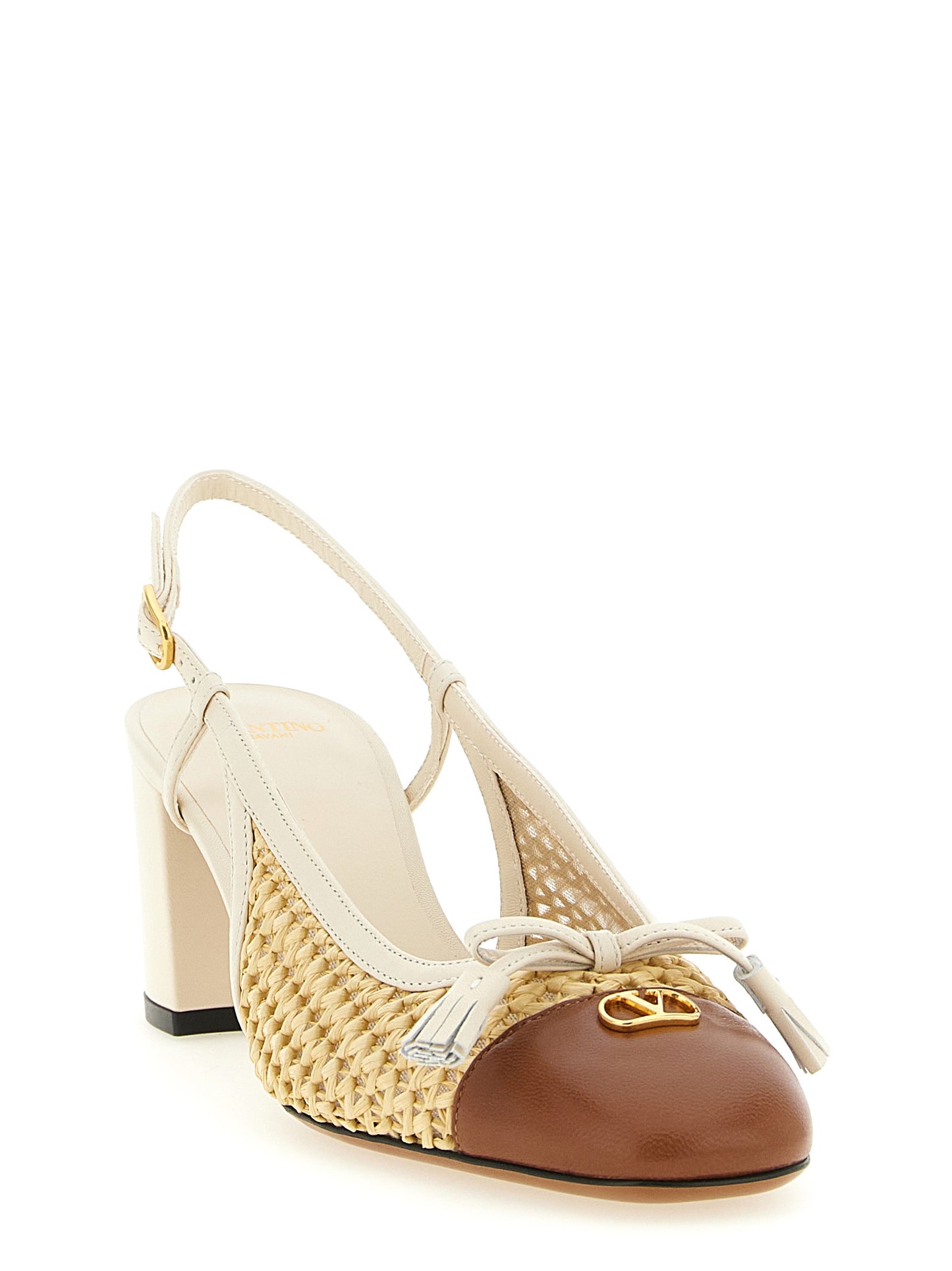 Escarpins Valentino Garavani en cuir de chèvre à talon mi-haut beige