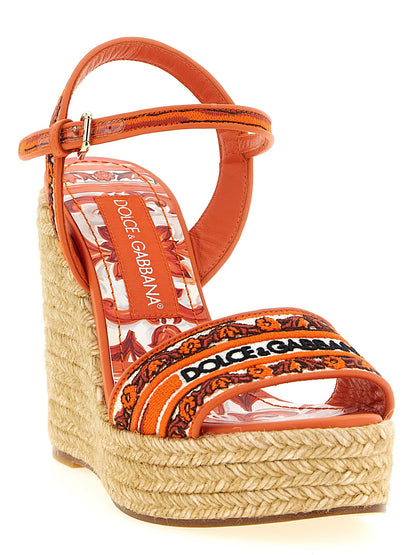 Sandalias de cuña Dolce & Gabbana de algodón naranja