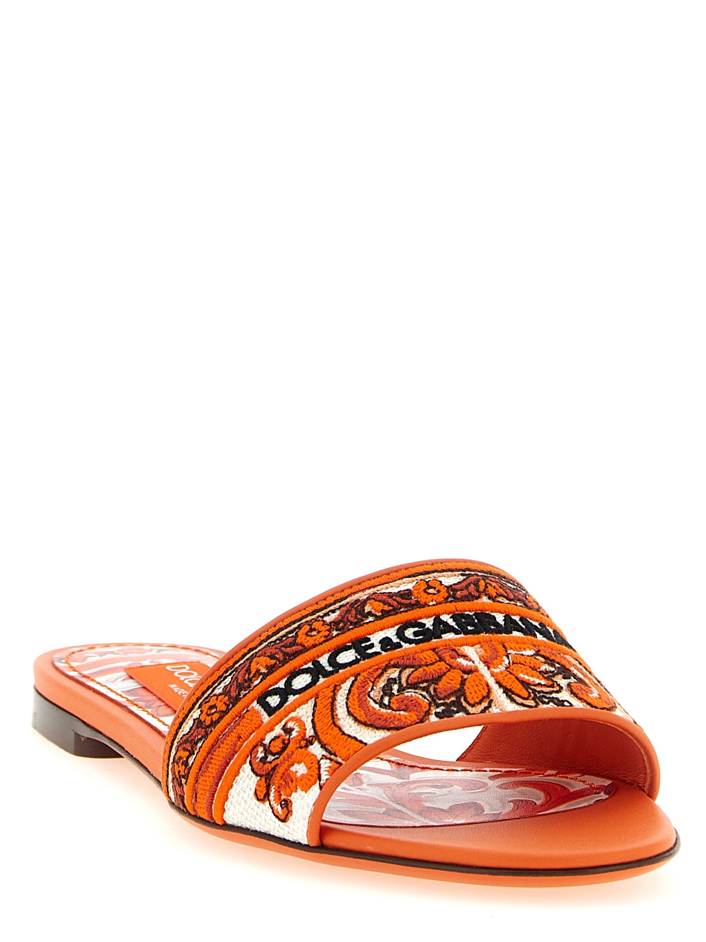 Dolce & Gabbana Orange Cotton Slider Sandals