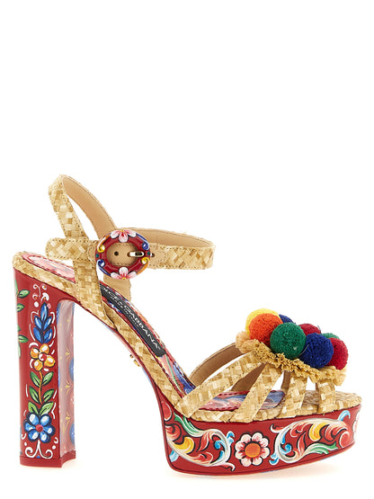 Sandalias de tacón de aguja de viscosa multicolor de Dolce & Gabbana