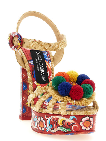 Sandalias de tacón de aguja de viscosa multicolor de Dolce & Gabbana