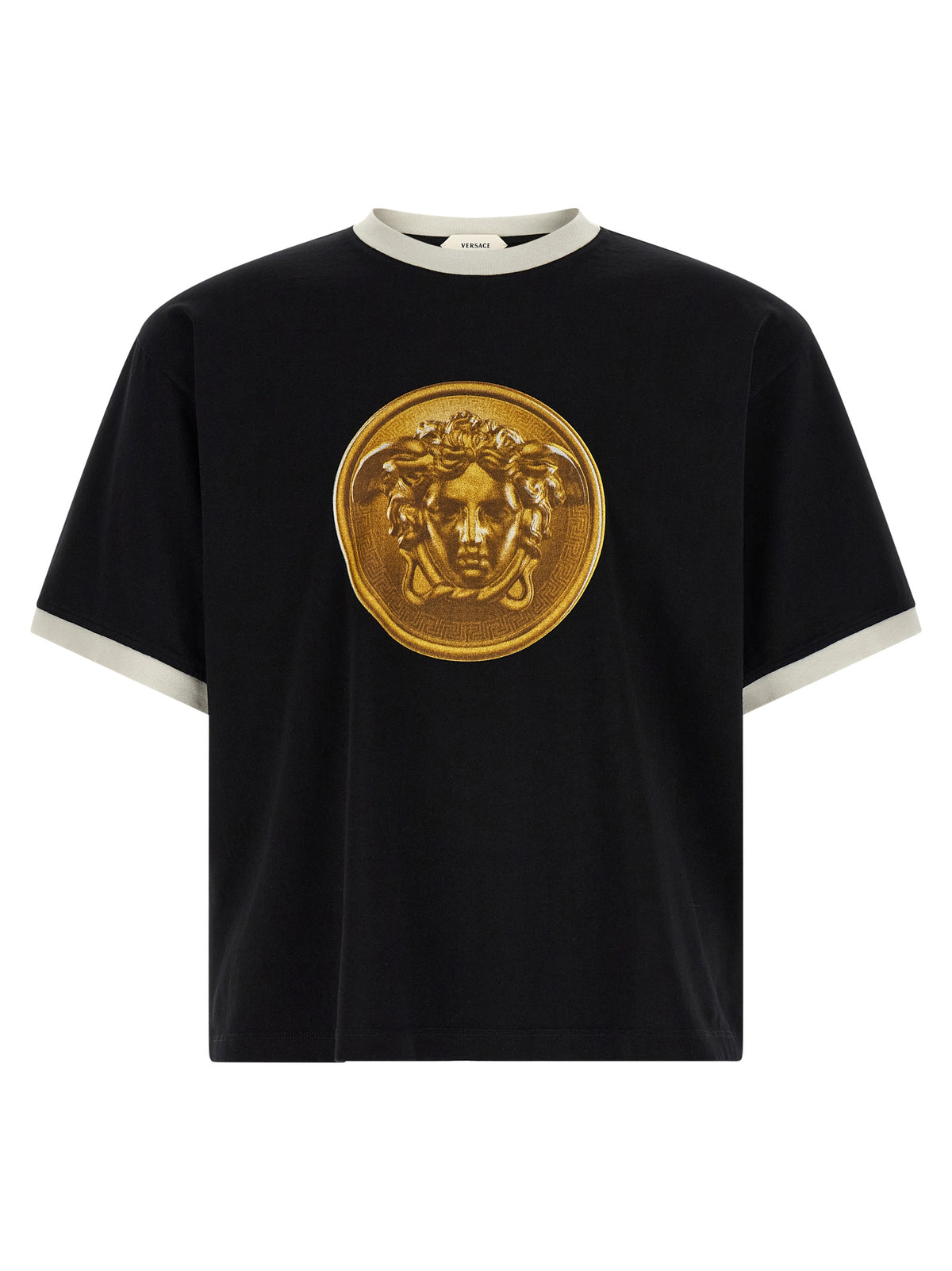 Versace Camiseta de Algodón Negro - Diseño Relajado y Confort