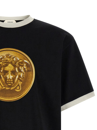 Versace Camiseta de Algodón Negro - Diseño Relajado y Confort