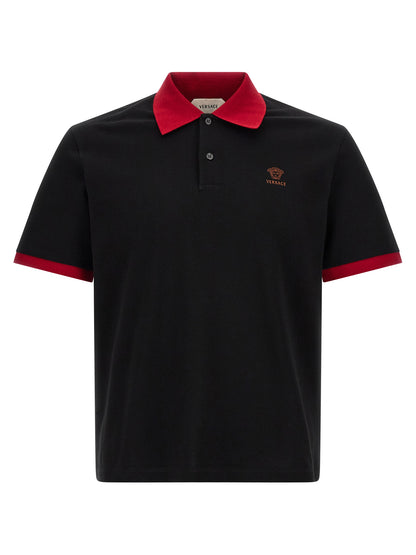Polo De Algodón Negro Fresco y Transpirable Versace