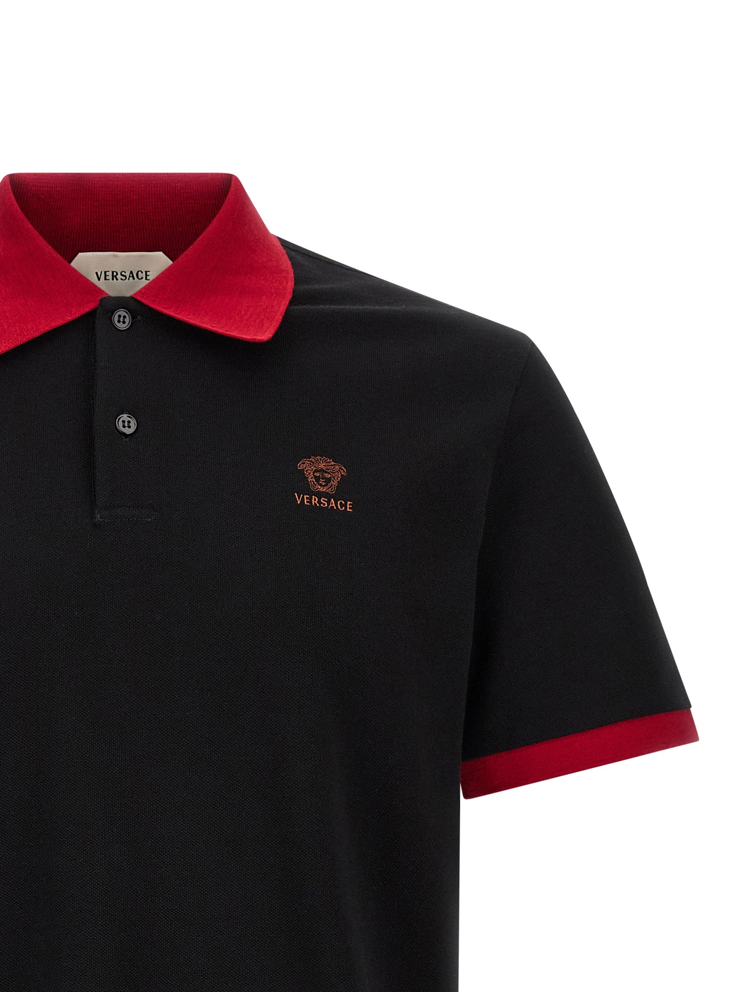 Polo De Algodón Negro Fresco y Transpirable Versace