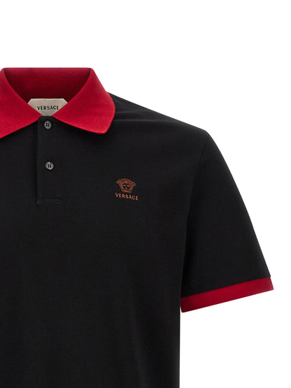 Polo De Algodón Negro Fresco y Transpirable Versace