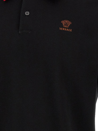 Polo De Algodón Negro Fresco y Transpirable Versace