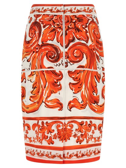 Dolce & Gabbana Refined Silhouette Orange Silk Midi Skirt