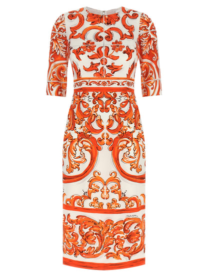 Vestido midi de seda naranja Dolce & Gabbana