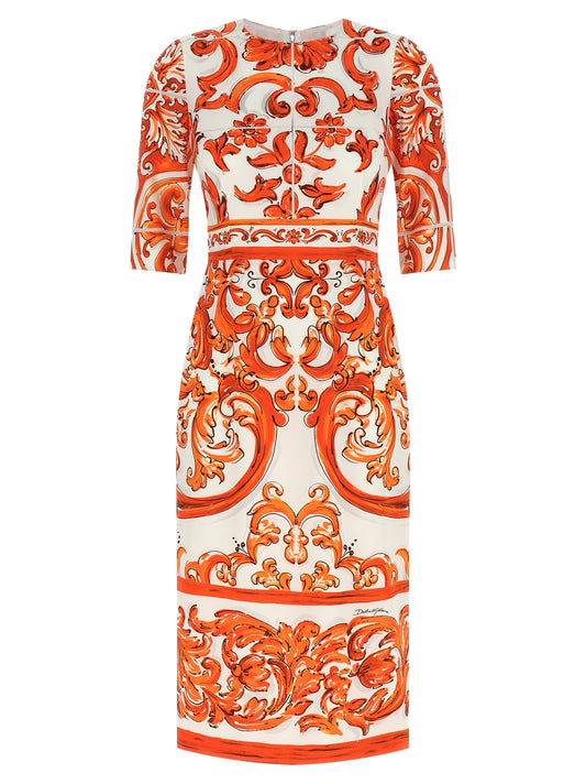 Vestido midi de seda naranja Dolce & Gabbana