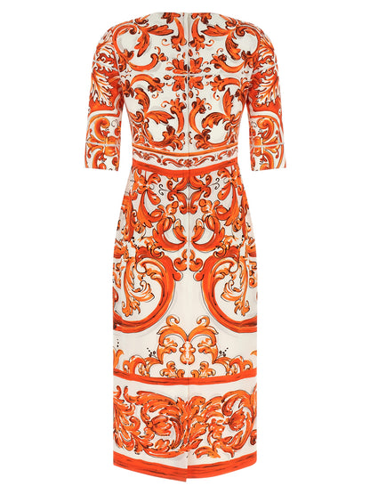 Vestido midi de seda naranja Dolce & Gabbana