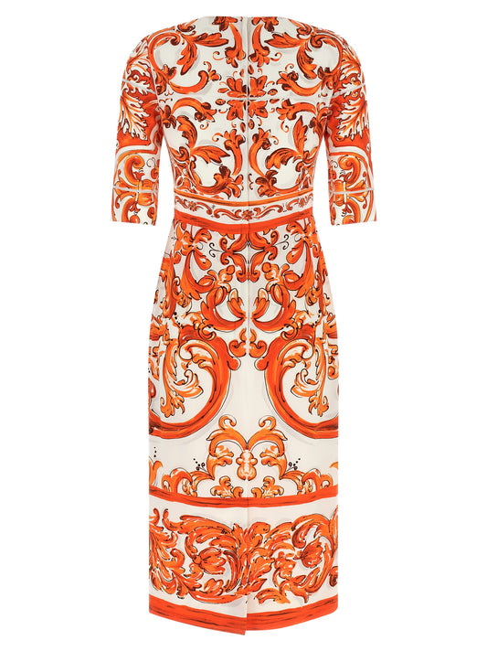 Vestido midi de seda naranja Dolce & Gabbana