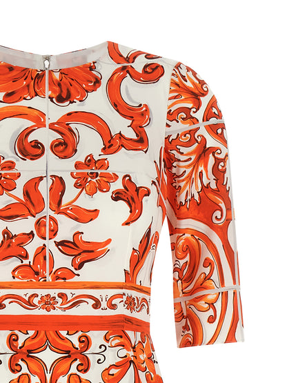 Vestido midi de seda naranja Dolce & Gabbana