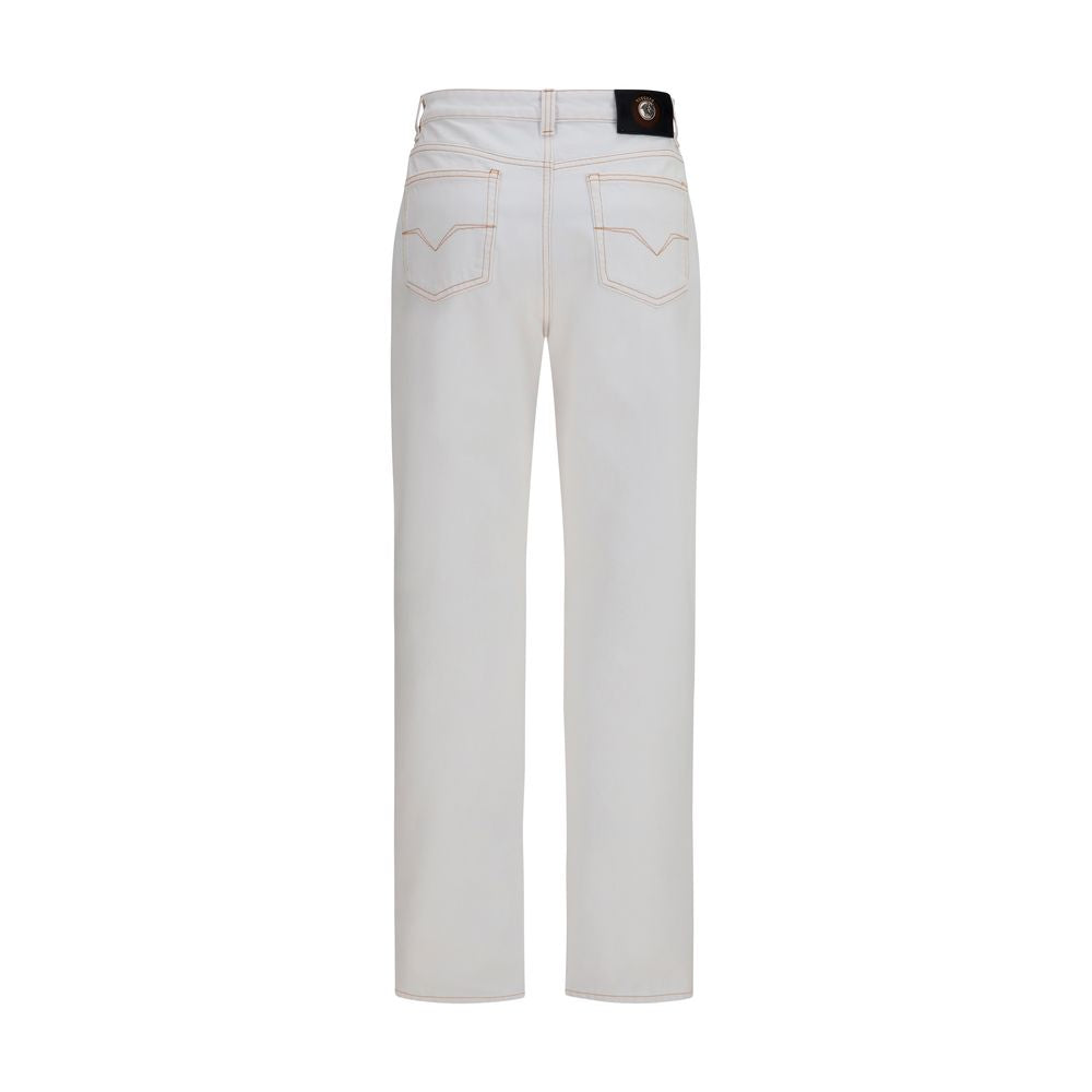 Versace Vaqueros De Algodón Blanco Con Cintura Alta