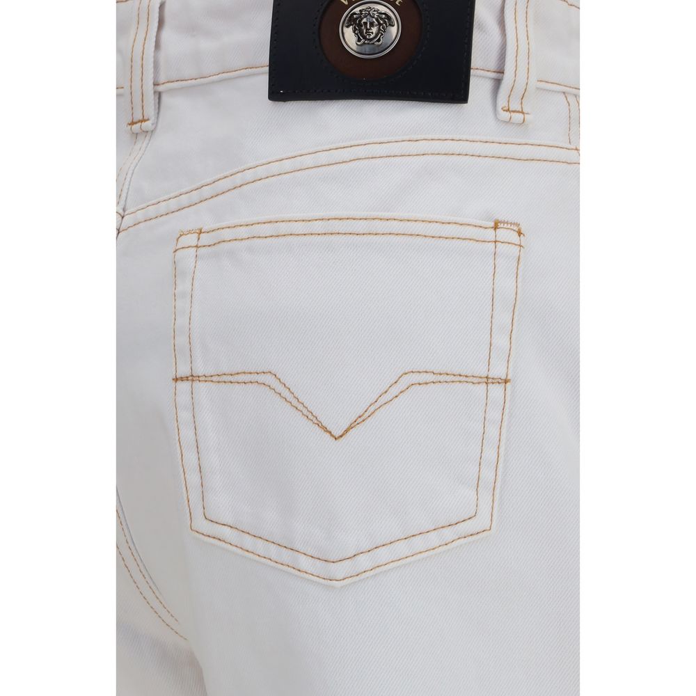 Versace Vaqueros De Algodón Blanco Con Cintura Alta