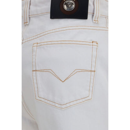 Versace Vaqueros De Algodón Blanco Con Cintura Alta