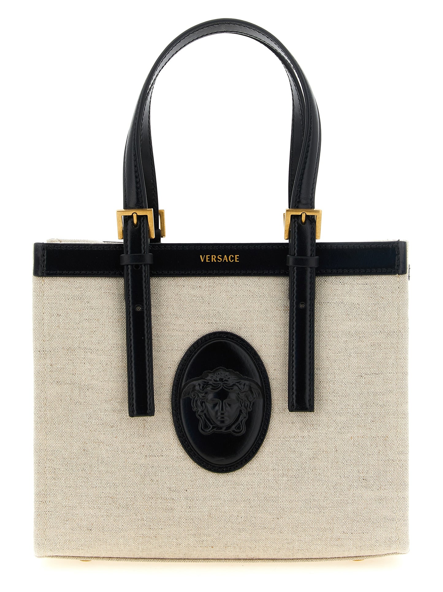 Bolso tote de lino beige Versace