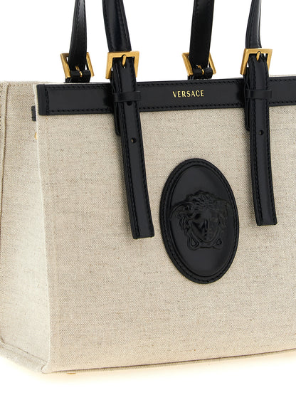 Bolso tote de lino beige Versace