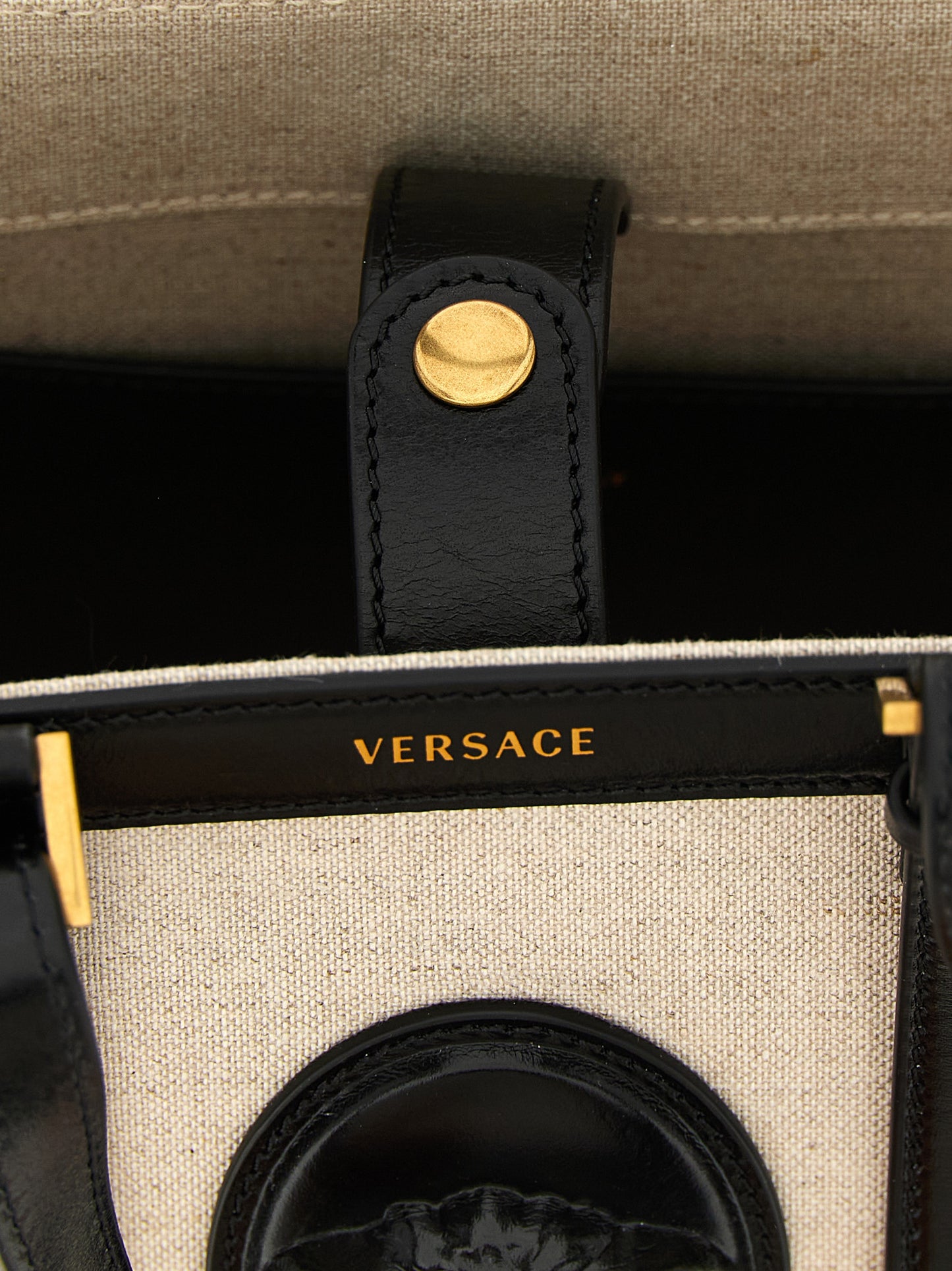 Bolso tote de lino beige Versace