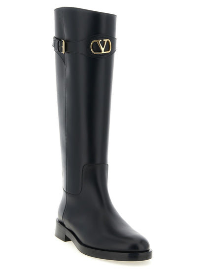 Valentino Garavani Botas Hasta La Rodilla en Piel VacunoNegra