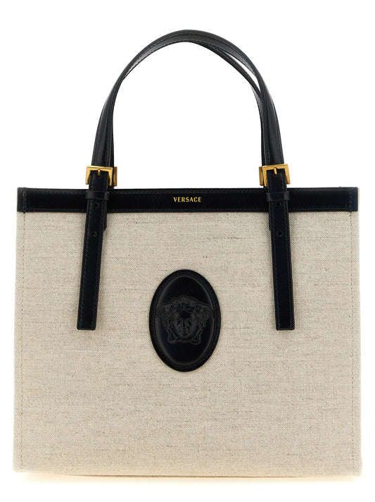 Bolso tote de cuero beige de Versace