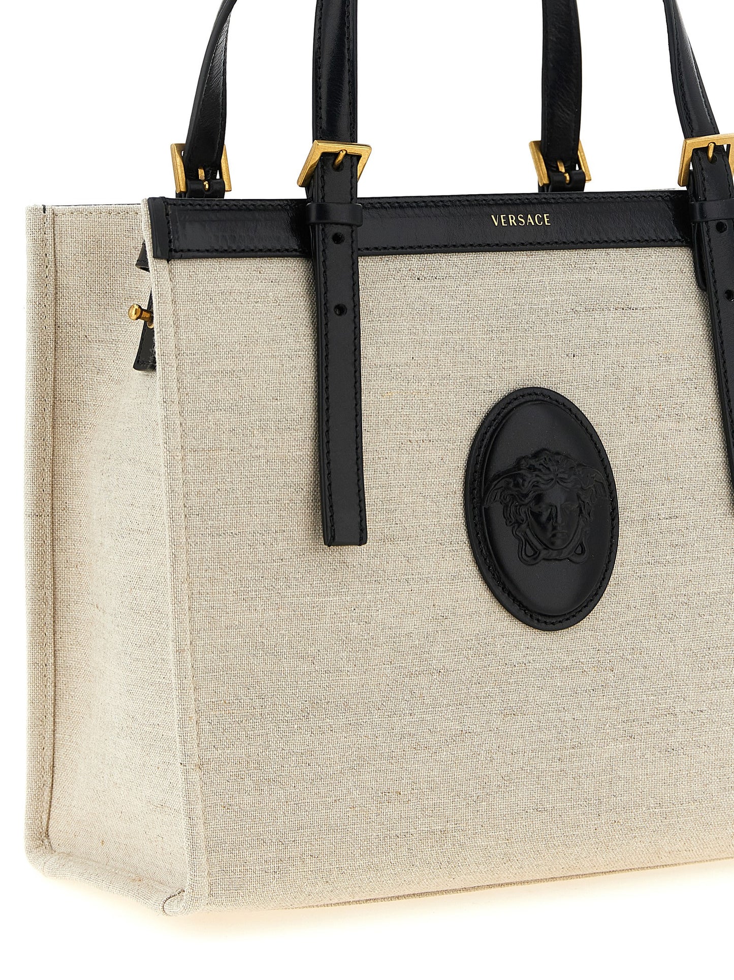 Bolso tote de cuero beige de Versace
