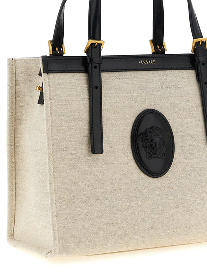 Bolso tote de cuero beige de Versace