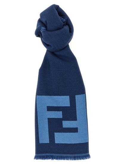 Pañuelo Fendi De Lana Virgen Azul Clásico