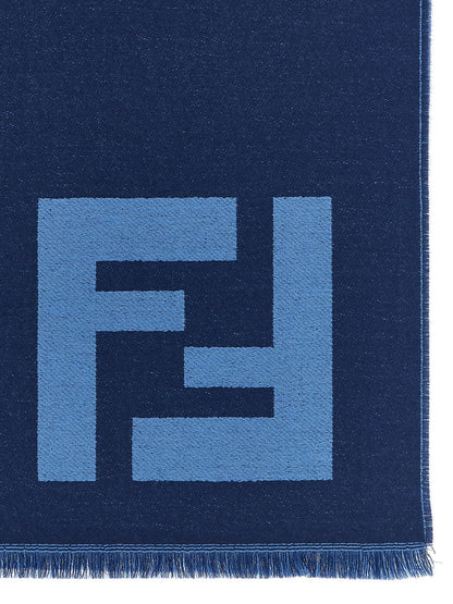 Pañuelo Fendi De Lana Virgen Azul Clásico