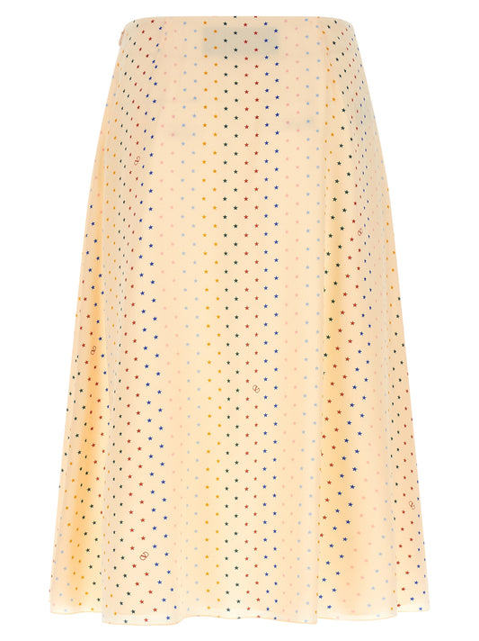Valentino Garavani Falda Midi De Seda Y Patrón Multicolor