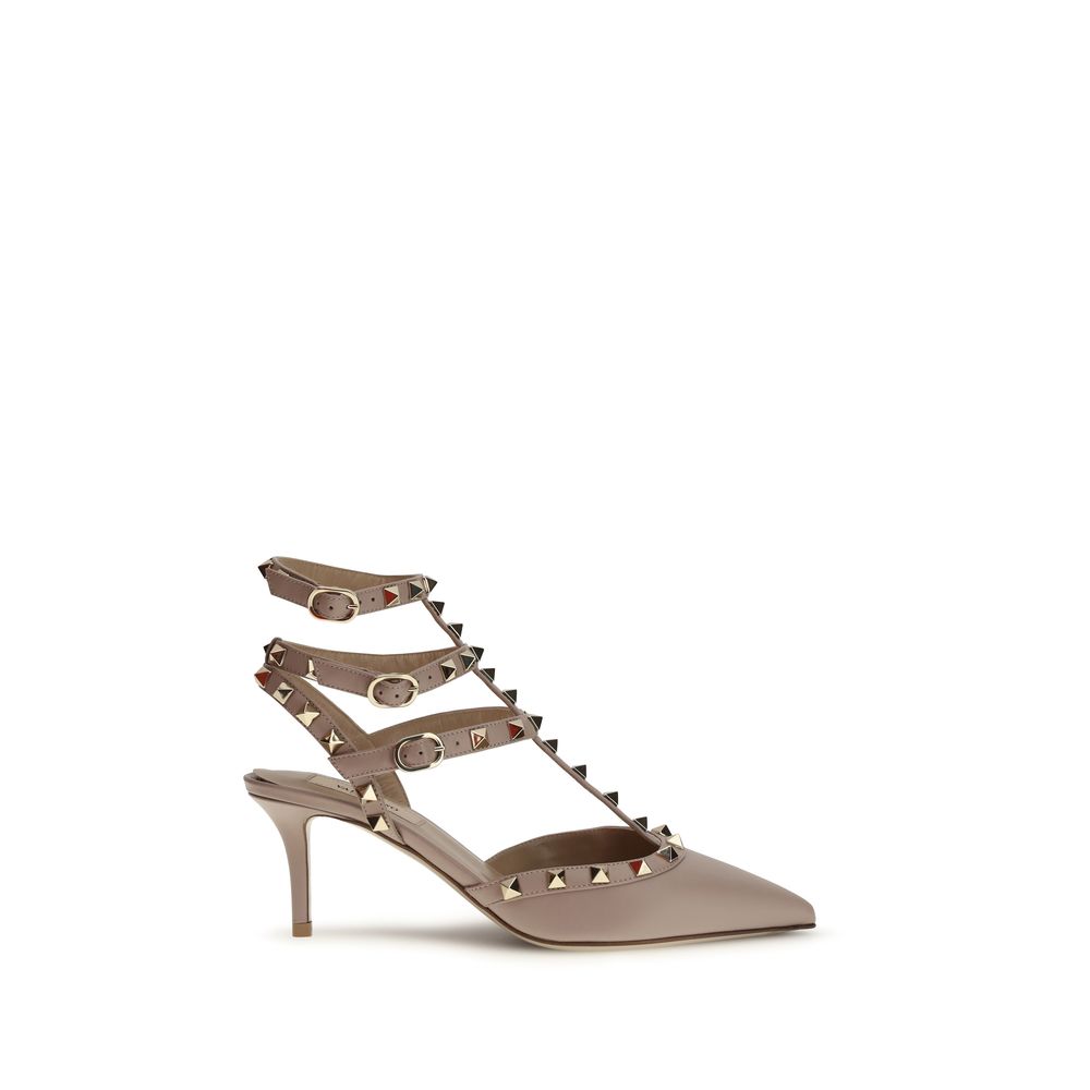 Valentino Garavani Beige Calfskin Mid-Heel Pumps Bos Taurus