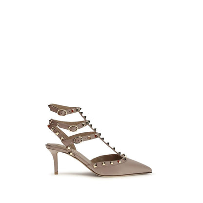 Valentino Garavani Beige Calfskin Mid-Heel Pumps Bos Taurus