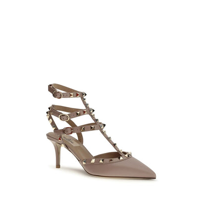 Valentino Garavani Beige Calfskin Mid-Heel Pumps Bos Taurus