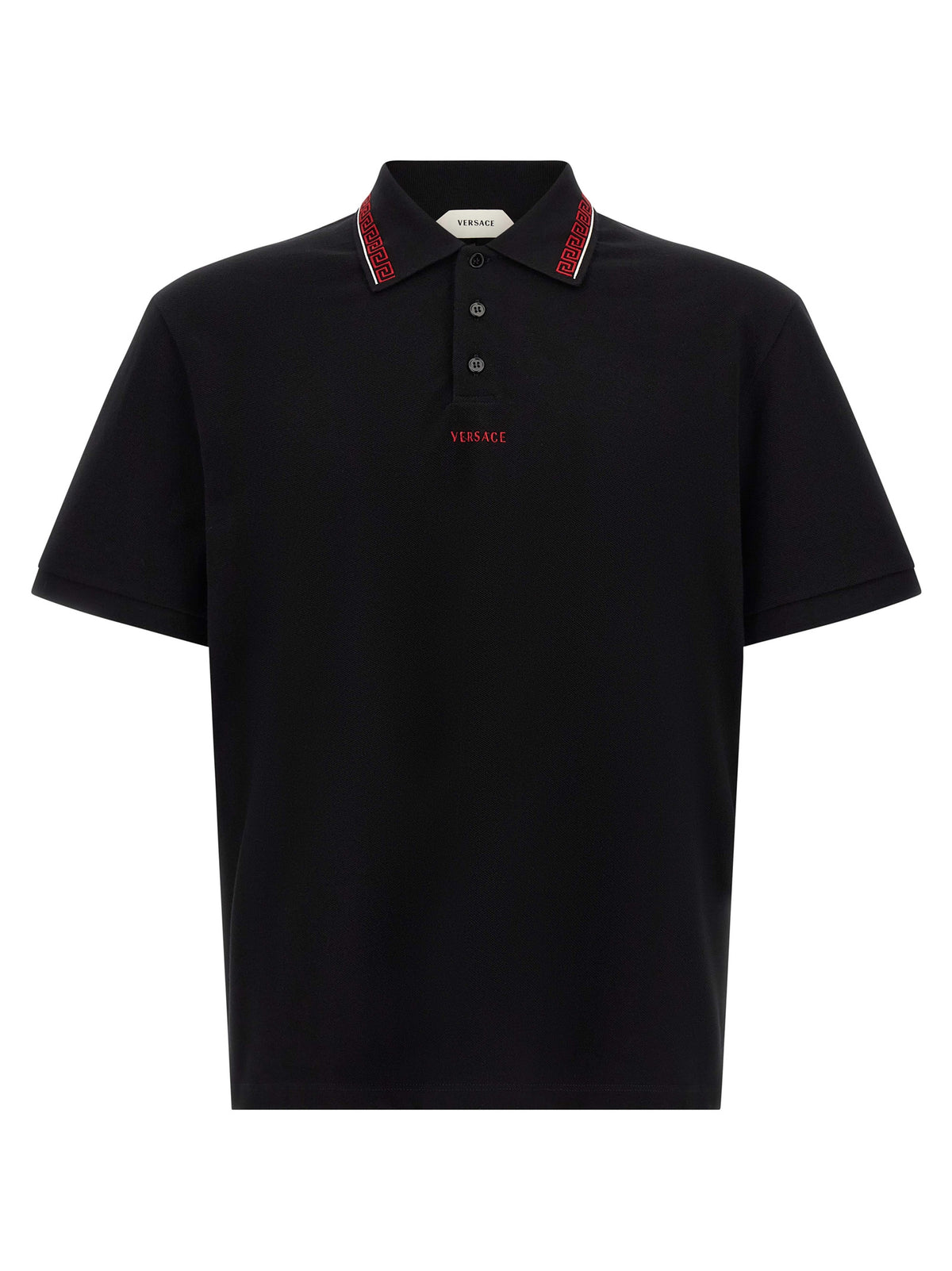 Versace Camiseta Polo De Algodón Negro Acabado Estructural