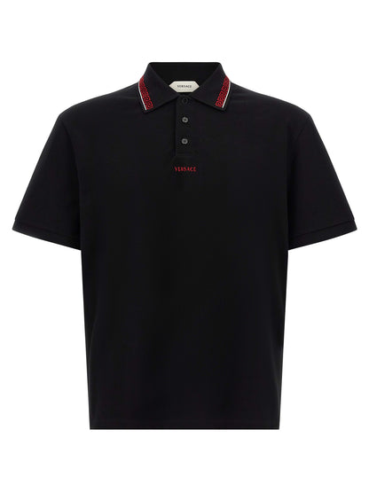 Versace Camiseta Polo De Algodón Negro Acabado Estructural