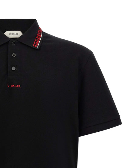 Versace Camiseta Polo De Algodón Negro Acabado Estructural